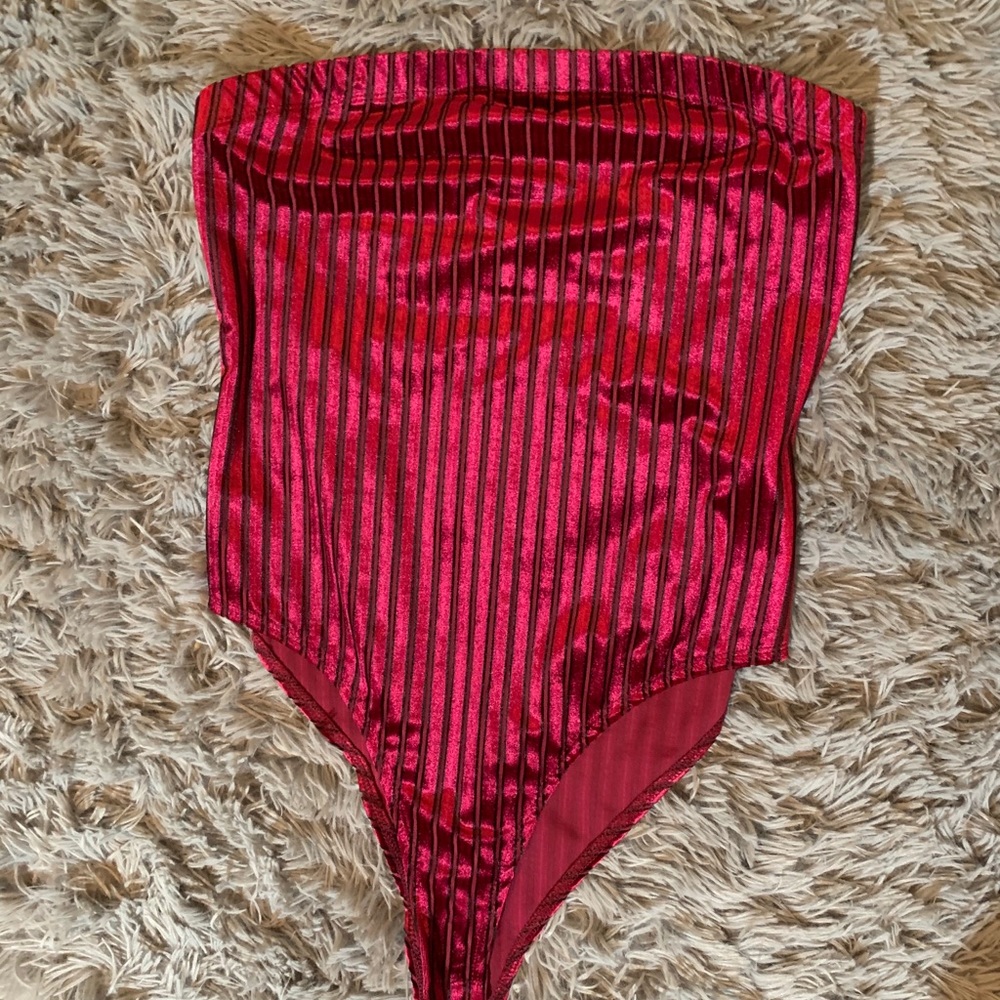 Black & red striped body suit
